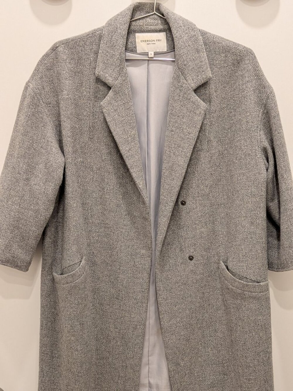 Emerson Fry Drop Shoulder Coat Granite Grey Wool Angora Oversized Made in NYC S